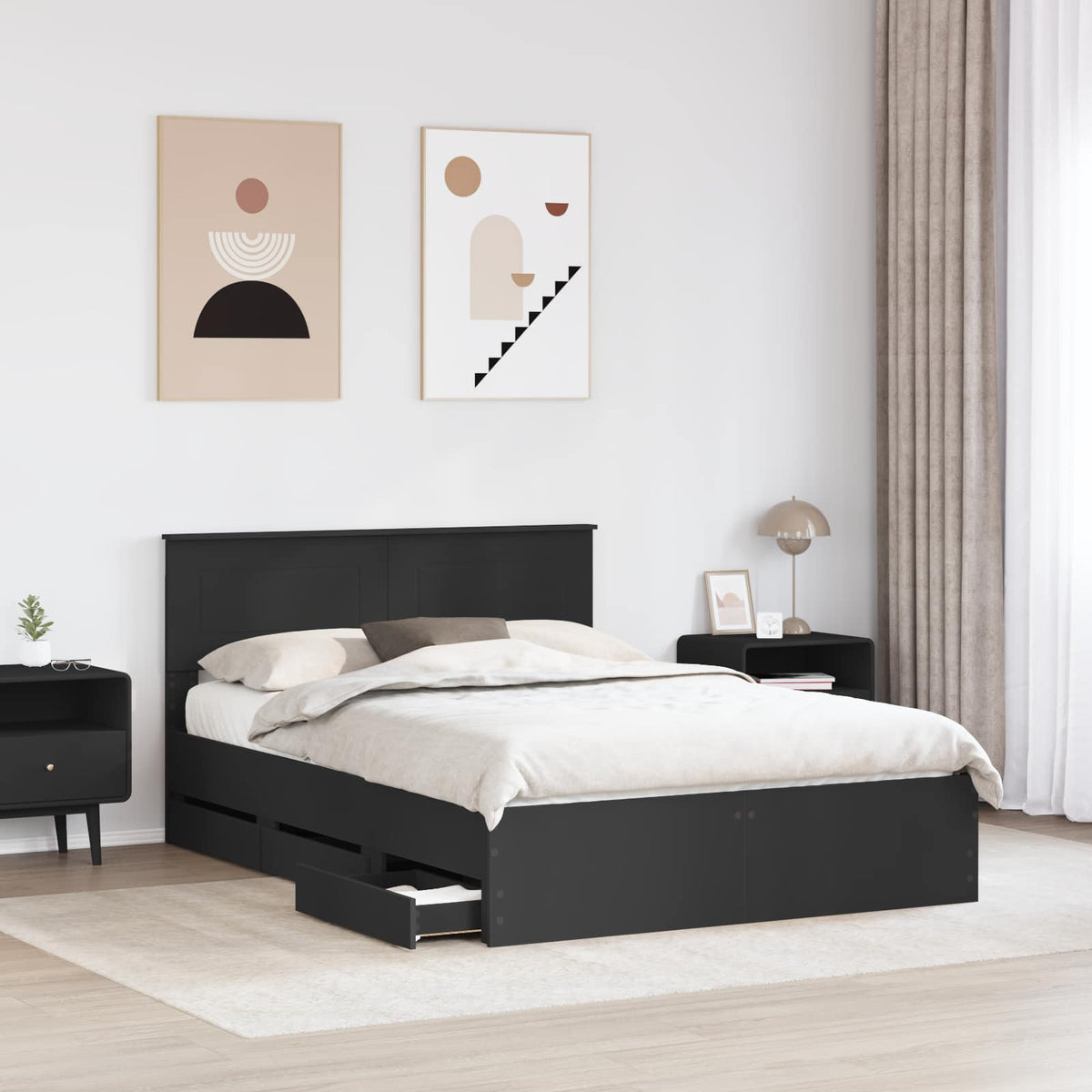 Bed Frame with Drawer Black 140 x 200 cm Engineer Wood