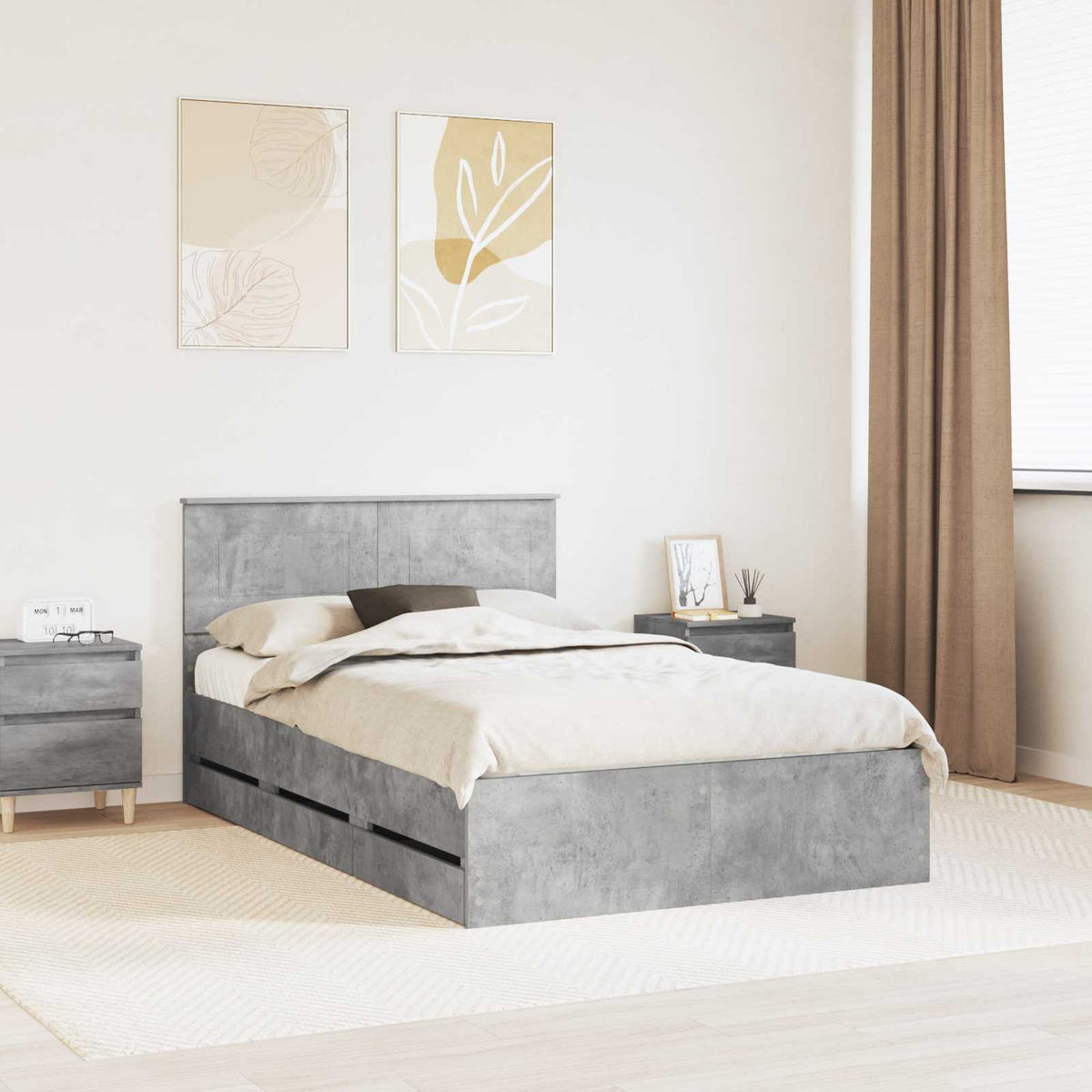 Bed Frame with Drawer Concrete Grey 135 x 190 cm Engineer Wood