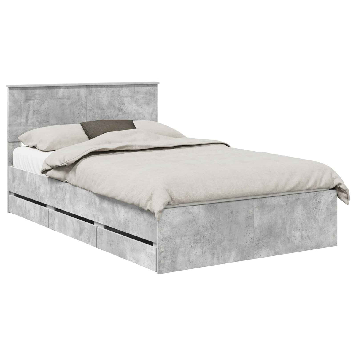 Bed Frame with Drawer Concrete Grey 135 x 190 cm Engineer Wood