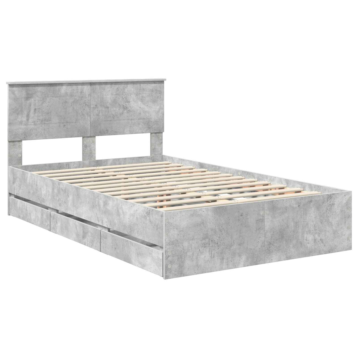 Bed Frame with Drawer Concrete Grey 135 x 190 cm Engineer Wood