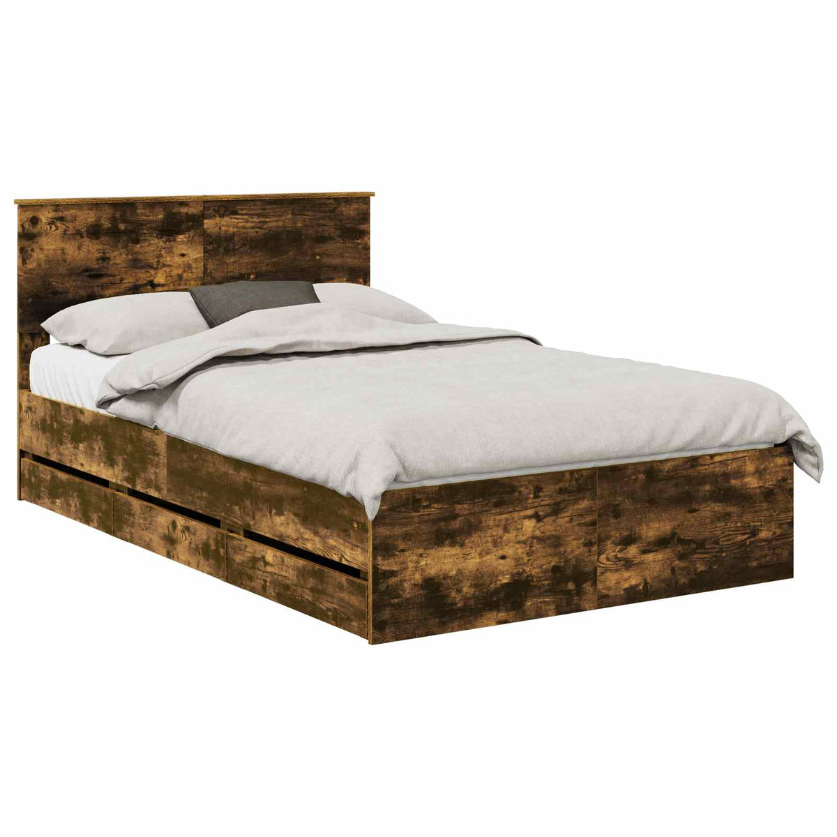 Bed Frame with Drawer Smoked Oak 135 x 190 cm Engineer Wood