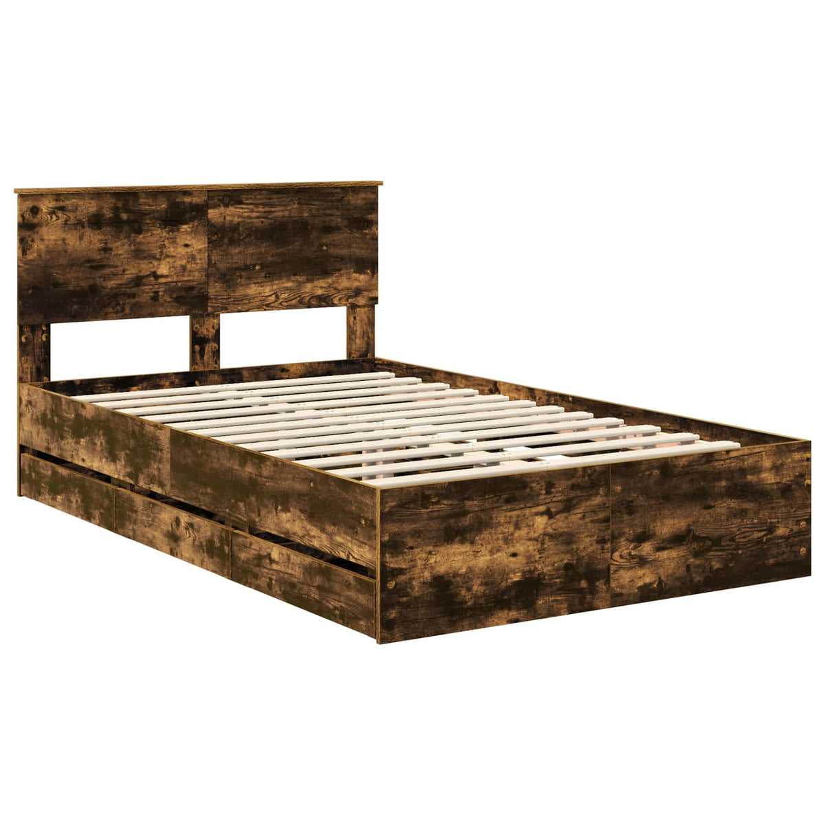 Bed Frame with Drawer Smoked Oak 135 x 190 cm Engineer Wood