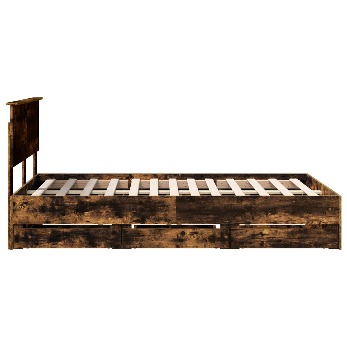 Bed Frame with Drawer Smoked Oak 135 x 190 cm Engineer Wood
