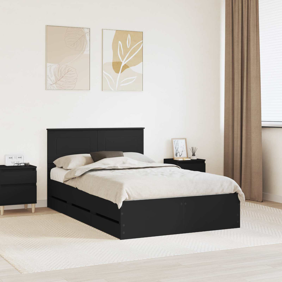 Bed Frame with Drawer Black 120 x 190 cm Engineer Wood