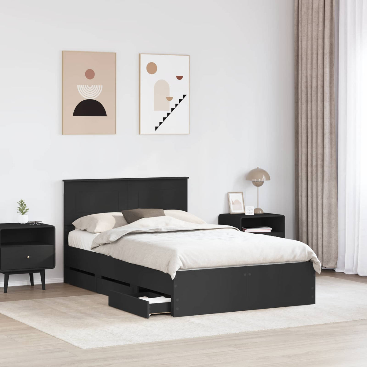 Bed Frame with Drawer Black 120 x 190 cm Engineer Wood