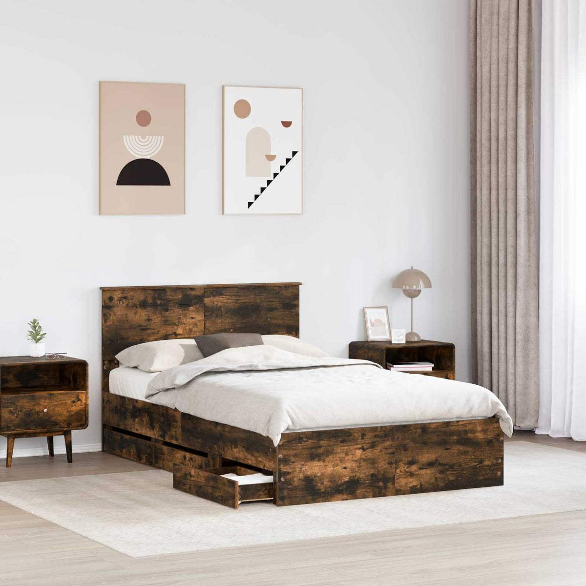 Bed Frame with Drawer Smoked Oak 120 x 190 cm Engineer Wood
