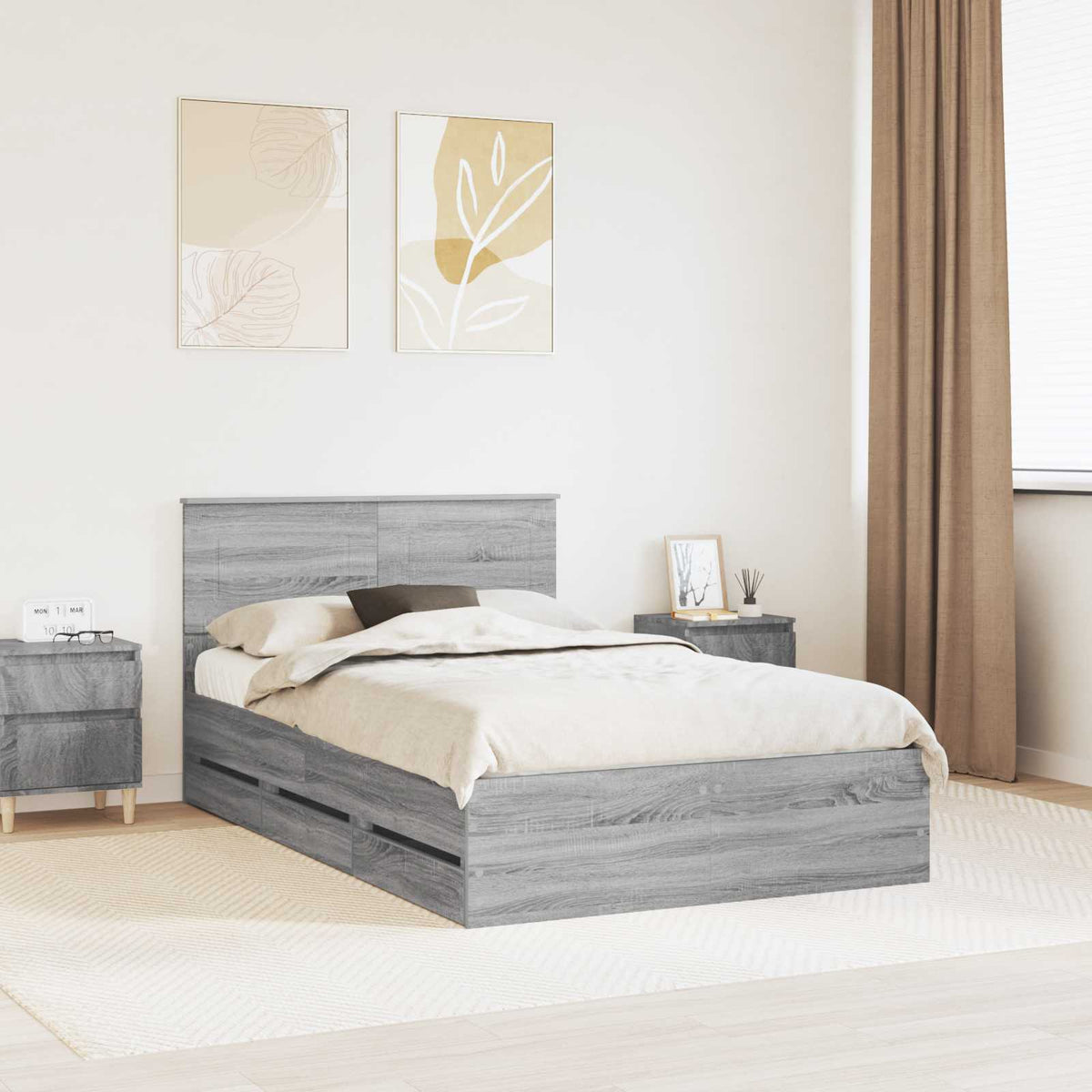 Bed Frame with Drawer Grey Sonoma 120 x 190 cm Engineer Wood