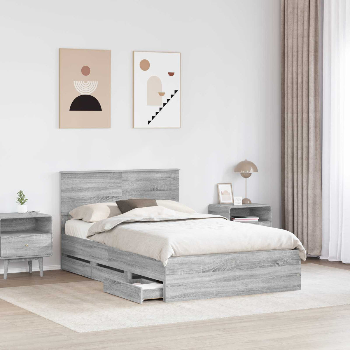 Bed Frame with Drawer Grey Sonoma 120 x 190 cm Engineer Wood