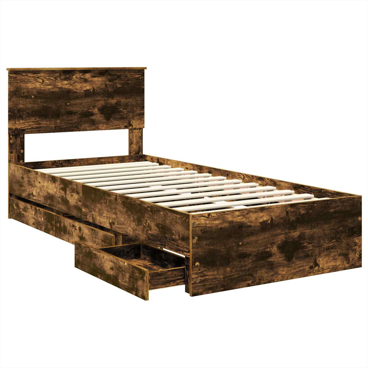 Bed Frame with Drawer Smoked Oak 100 x 200 cm Engineer Wood