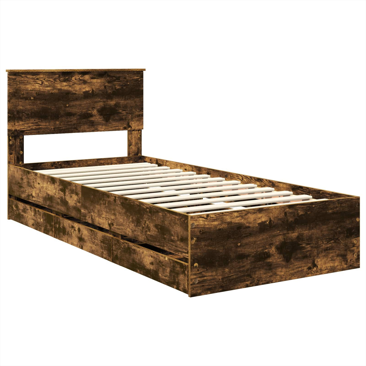 Bed Frame with Drawer Smoked Oak 90 x 190 cm Engineer Wood