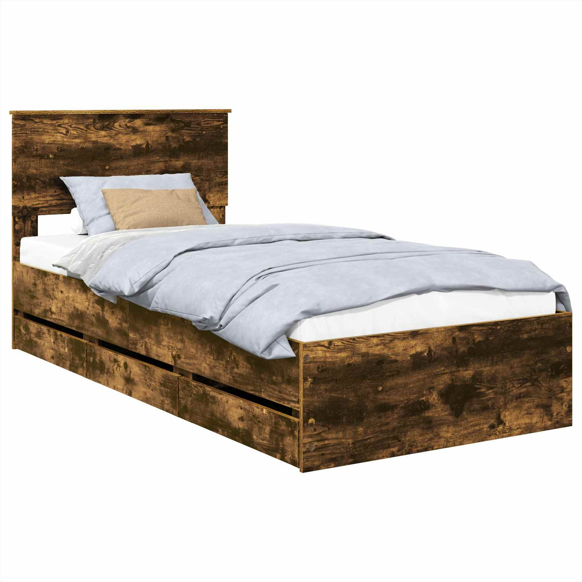 Bed Frame with Drawer Smoked Oak 90 x 200 cm Engineer Wood