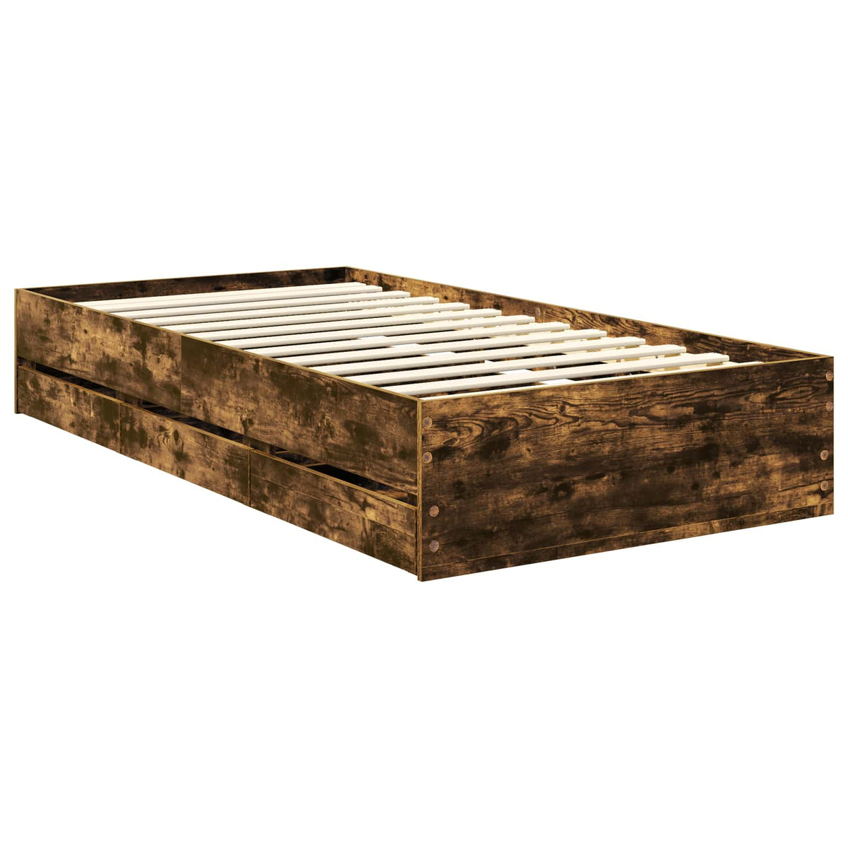 Bed Frame with Drawer Smoked Oak 90 x 200 cm Engineer Wood