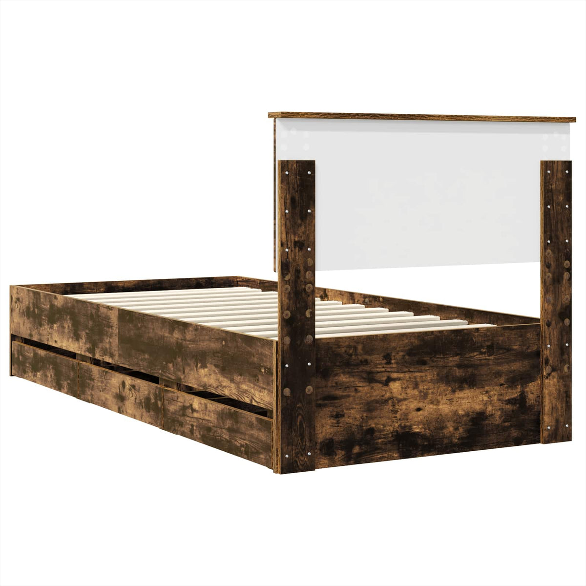 Bed Frame with Drawer Smoked Oak 90 x 200 cm Engineer Wood