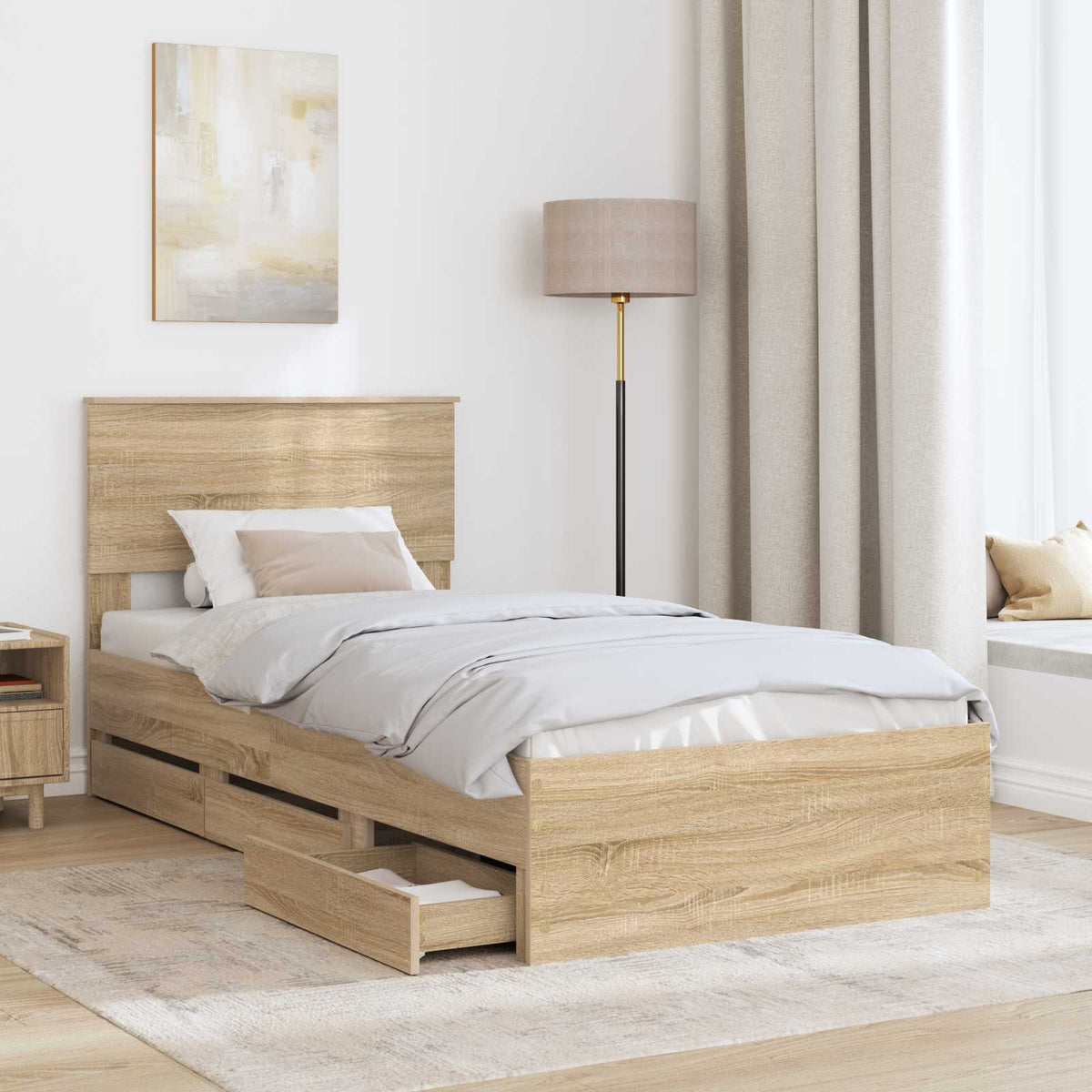 Bed Frame with Drawer Sonoma Oak 75 x 190 cm Engineer Wood