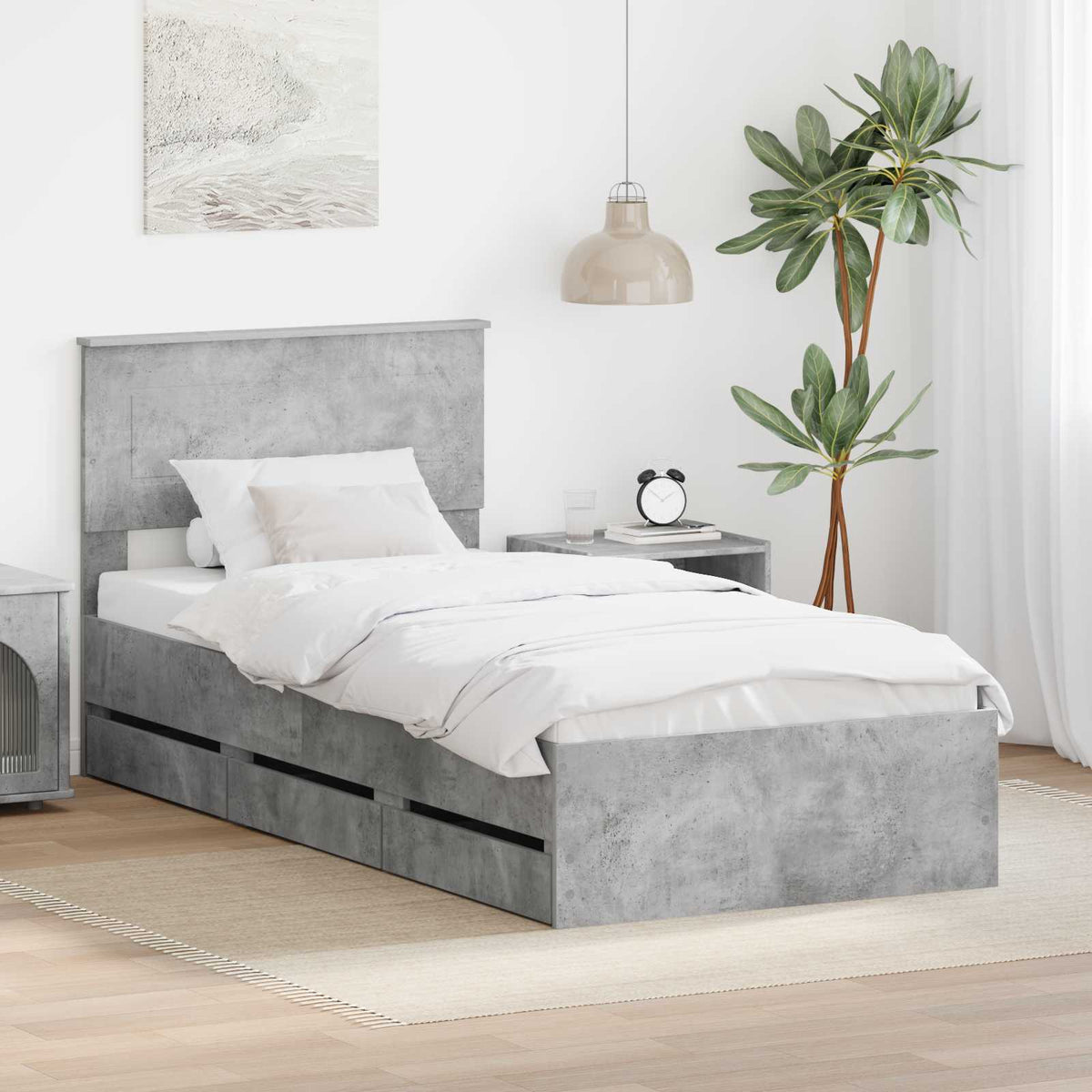 Bed Frame with Drawer Concrete Grey 75 x 190 cm Engineer Wood