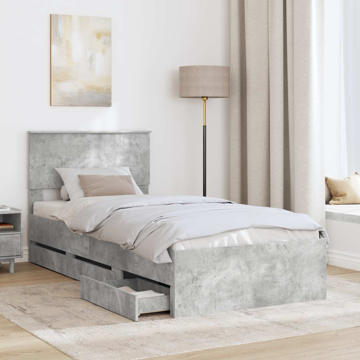Bed Frame with Drawer Concrete Grey 75 x 190 cm Engineer Wood