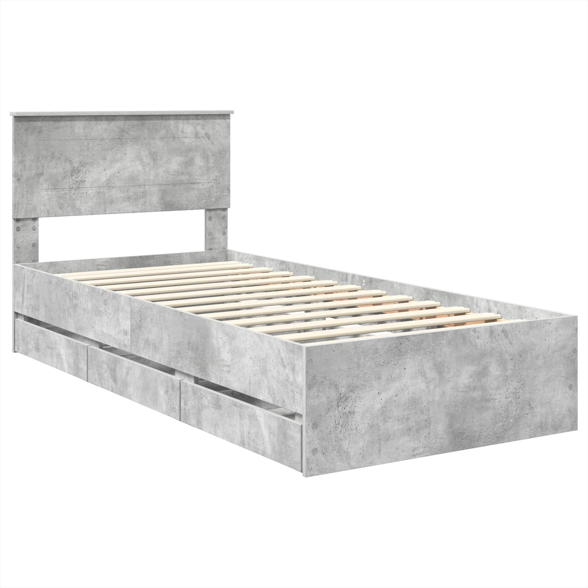 Bed Frame with Drawer Concrete Grey 75 x 190 cm Engineer Wood