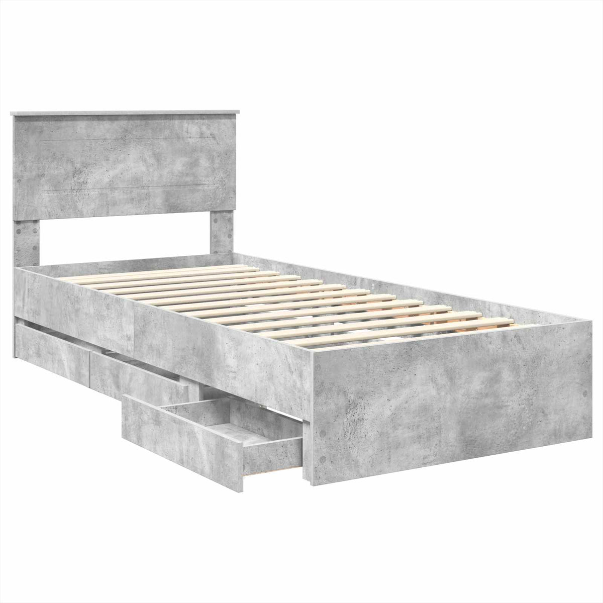 Bed Frame with Drawer Concrete Grey 75 x 190 cm Engineer Wood