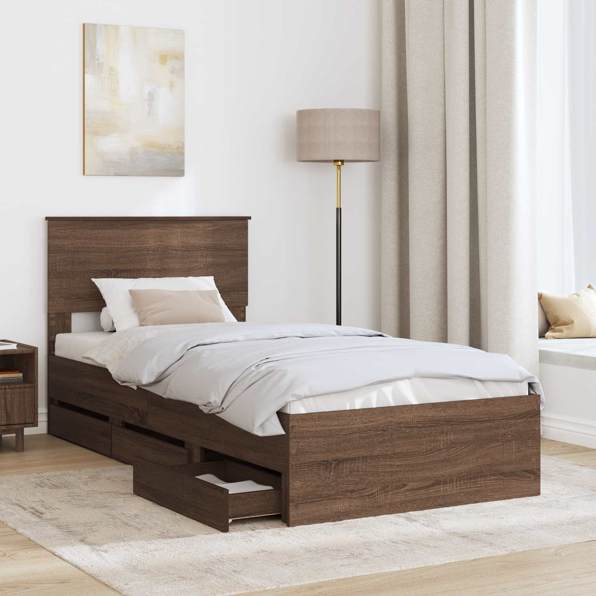 Bed Frame with Drawer Brown Oak 75 x 190 cm Engineer Wood