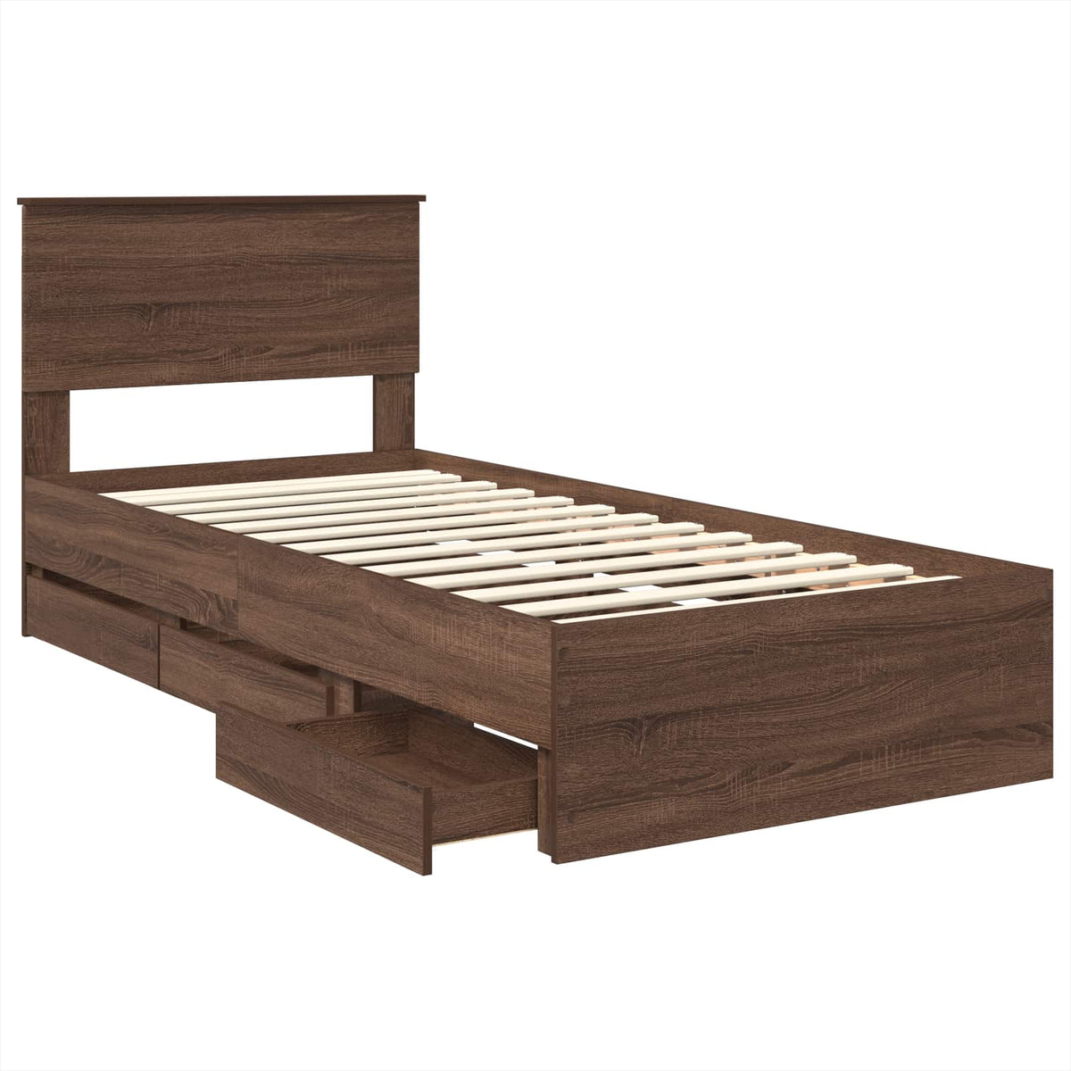 Bed Frame with Drawer Brown Oak 75 x 190 cm Engineer Wood