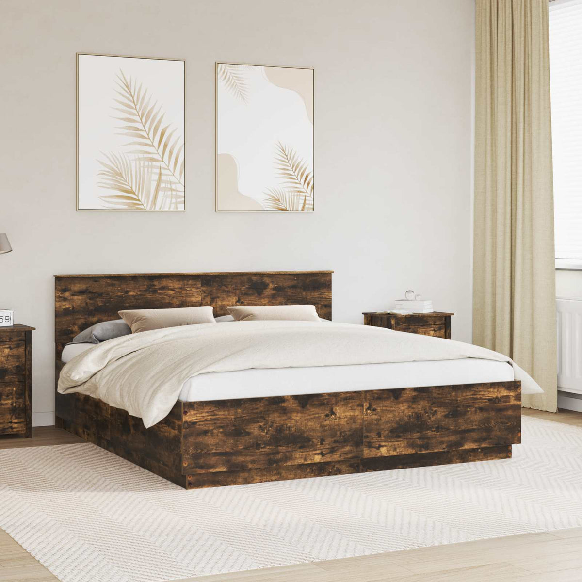 Bed Frame Smoked Oak 200 x 200 cm Engineered Wood