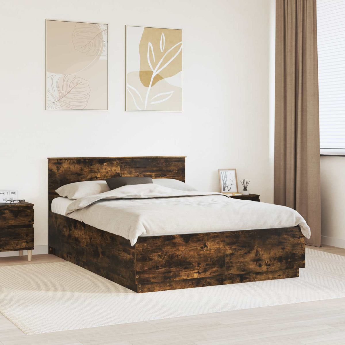 Bed Frame Smoked Oak 160 x 200 cm Engineered Wood