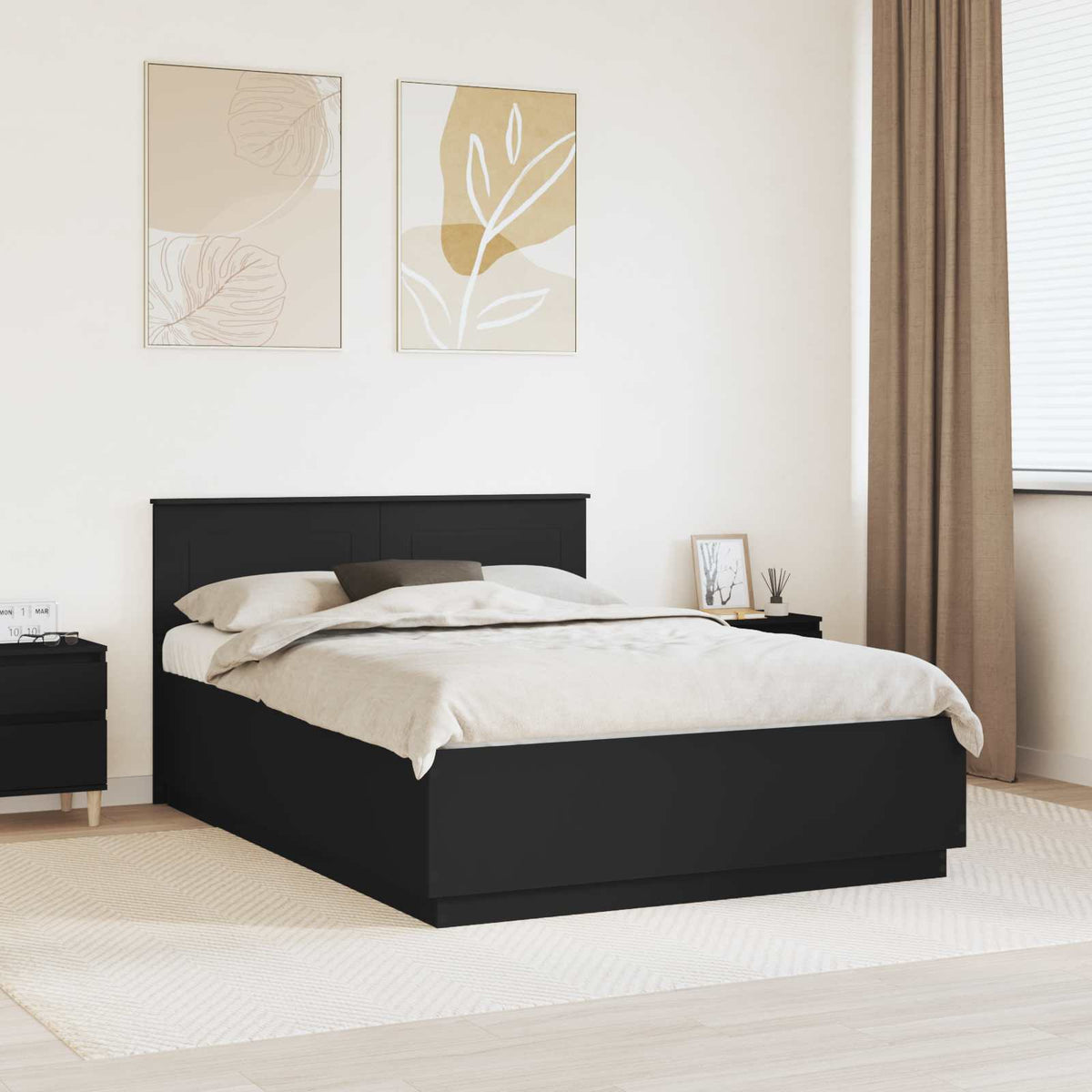 Bed Frame with Headboard Black 150 x 200 cm Engineered Wood