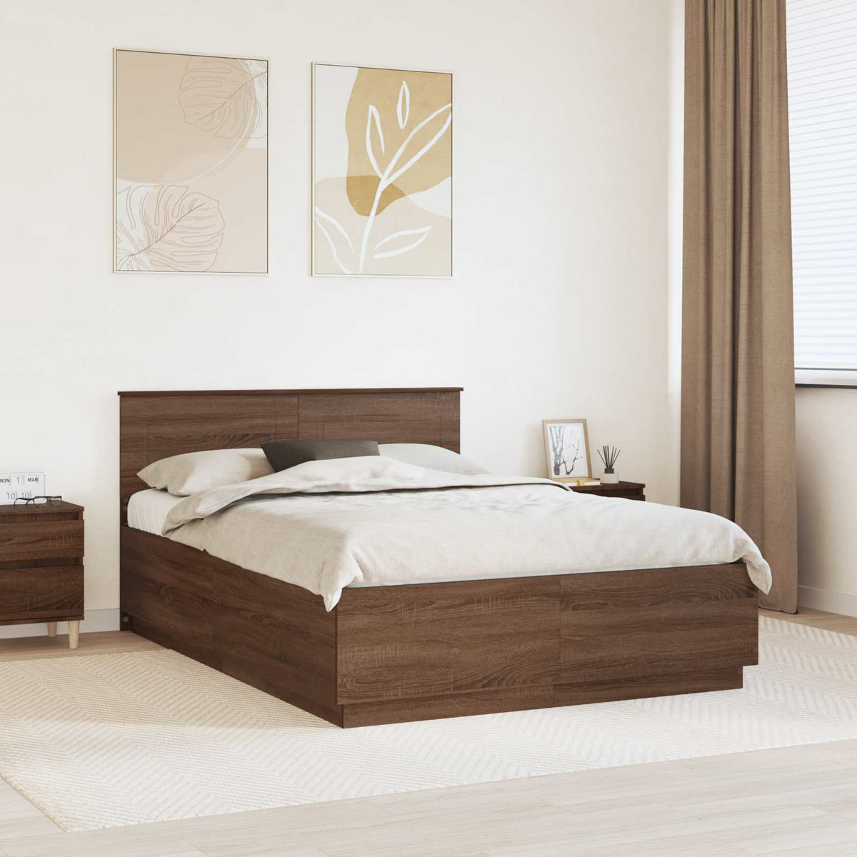 Bed Frame with Headboard Brown Oak 150 x 200 cm Engineered Wood
