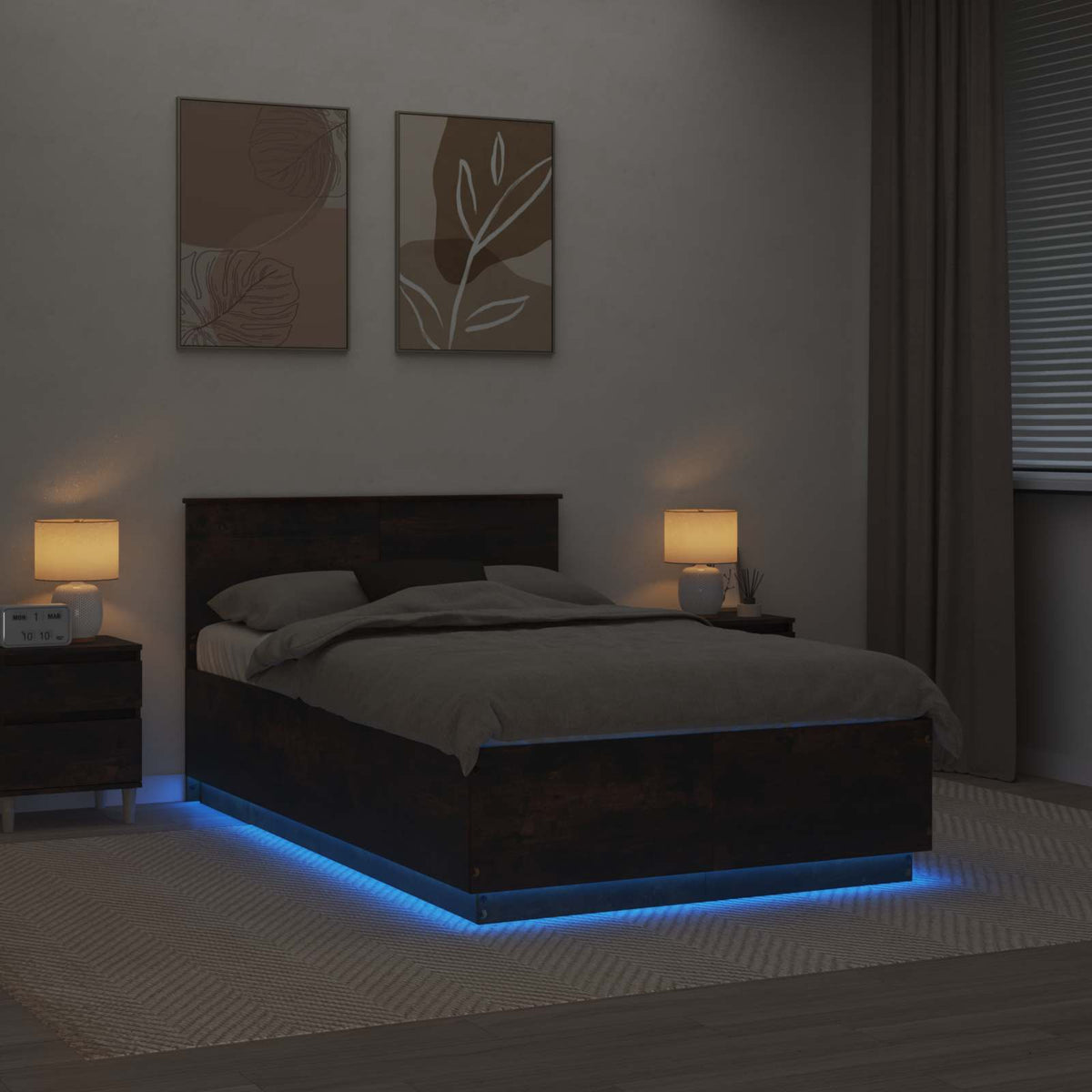 Bed Frame Smoked Oak 135 x 190 cm Engineered Wood