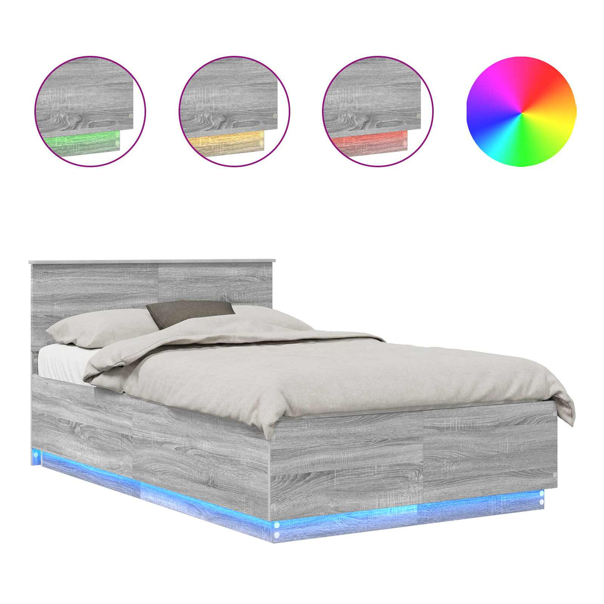 Bed Frame Grey Sonoma 135 x 190 cm Engineered Wood
