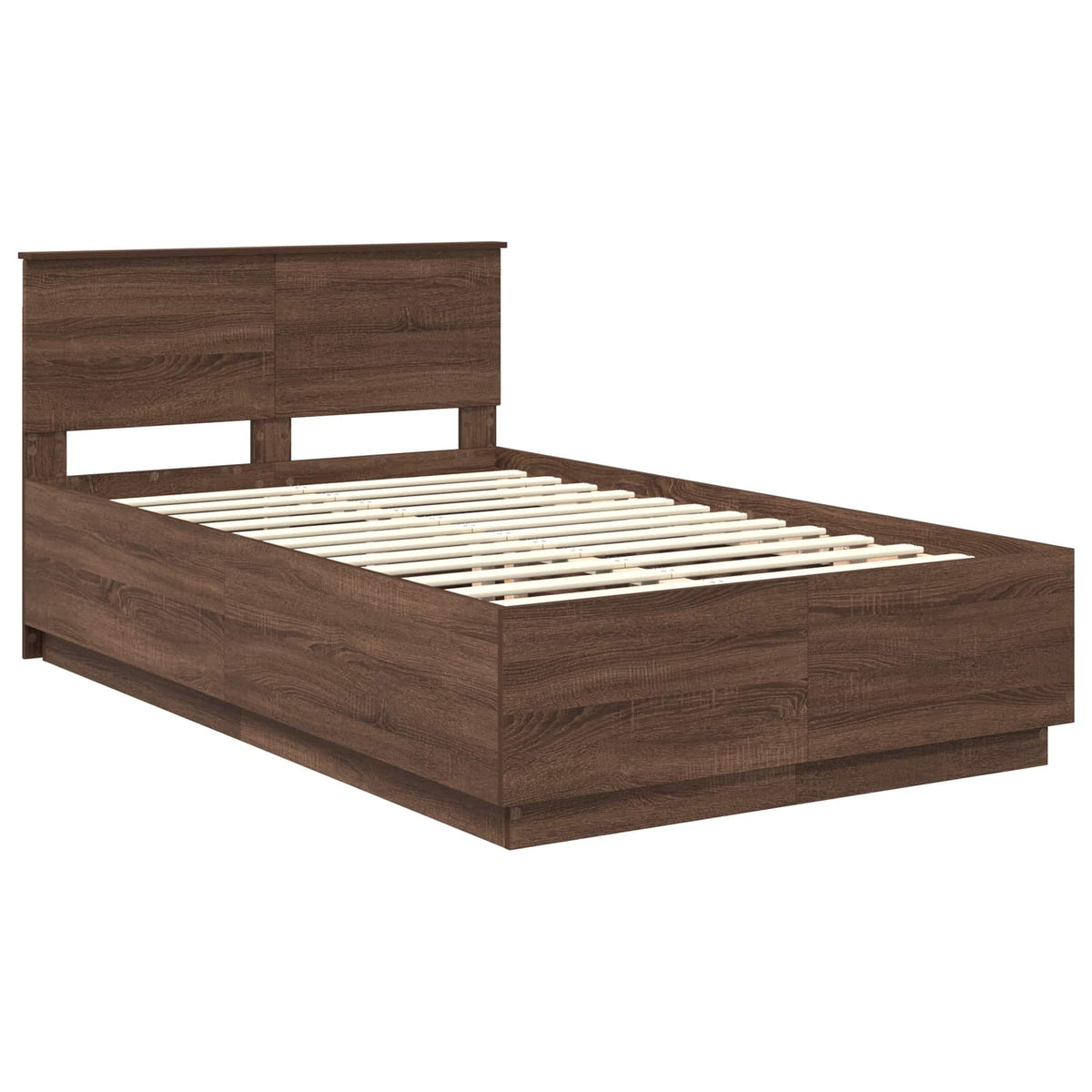 Bed Frame with Headboard Brown Oak 135 x 190 cm Engineered Wood