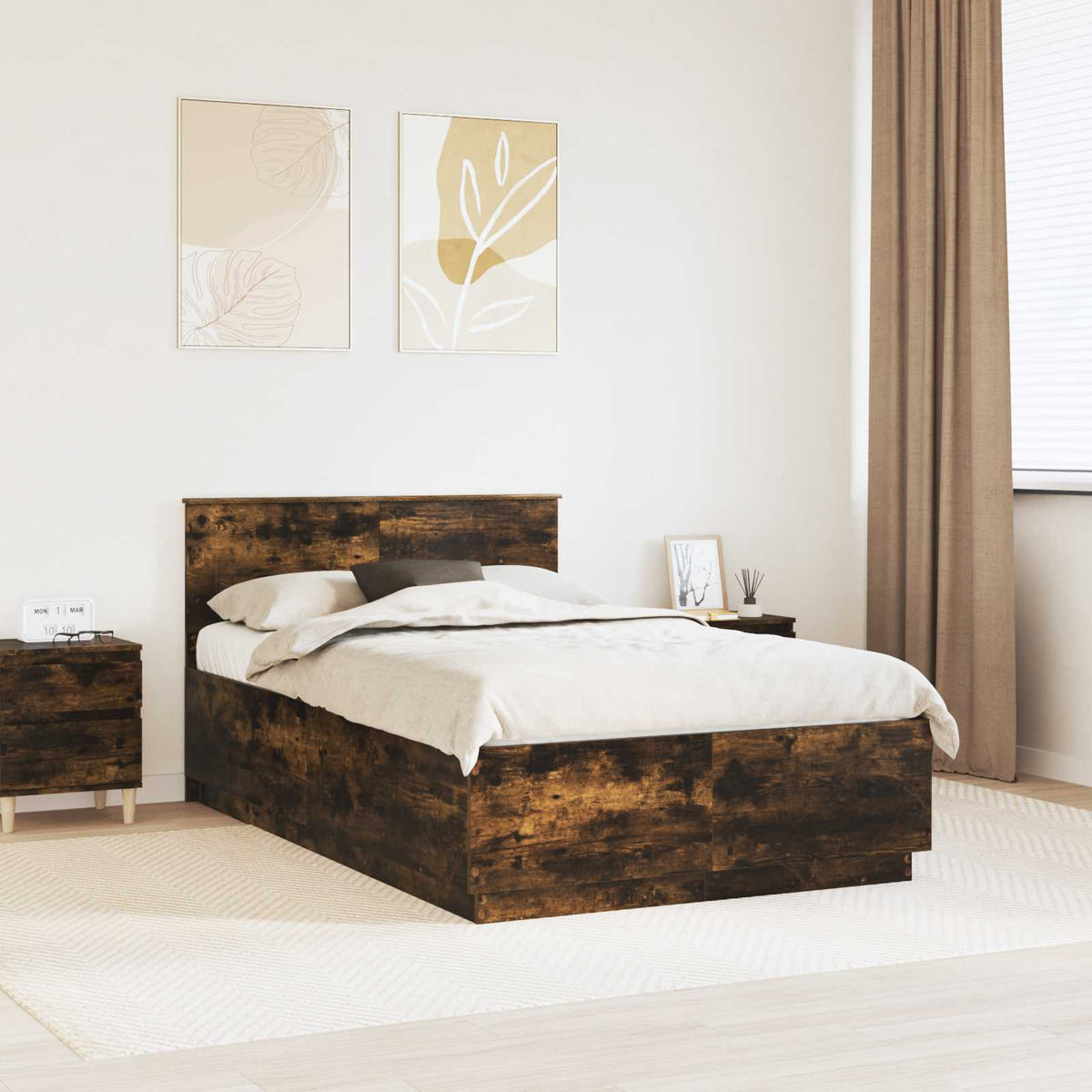 Bed Frame Smoked Oak 120 x 190 cm Engineered Wood