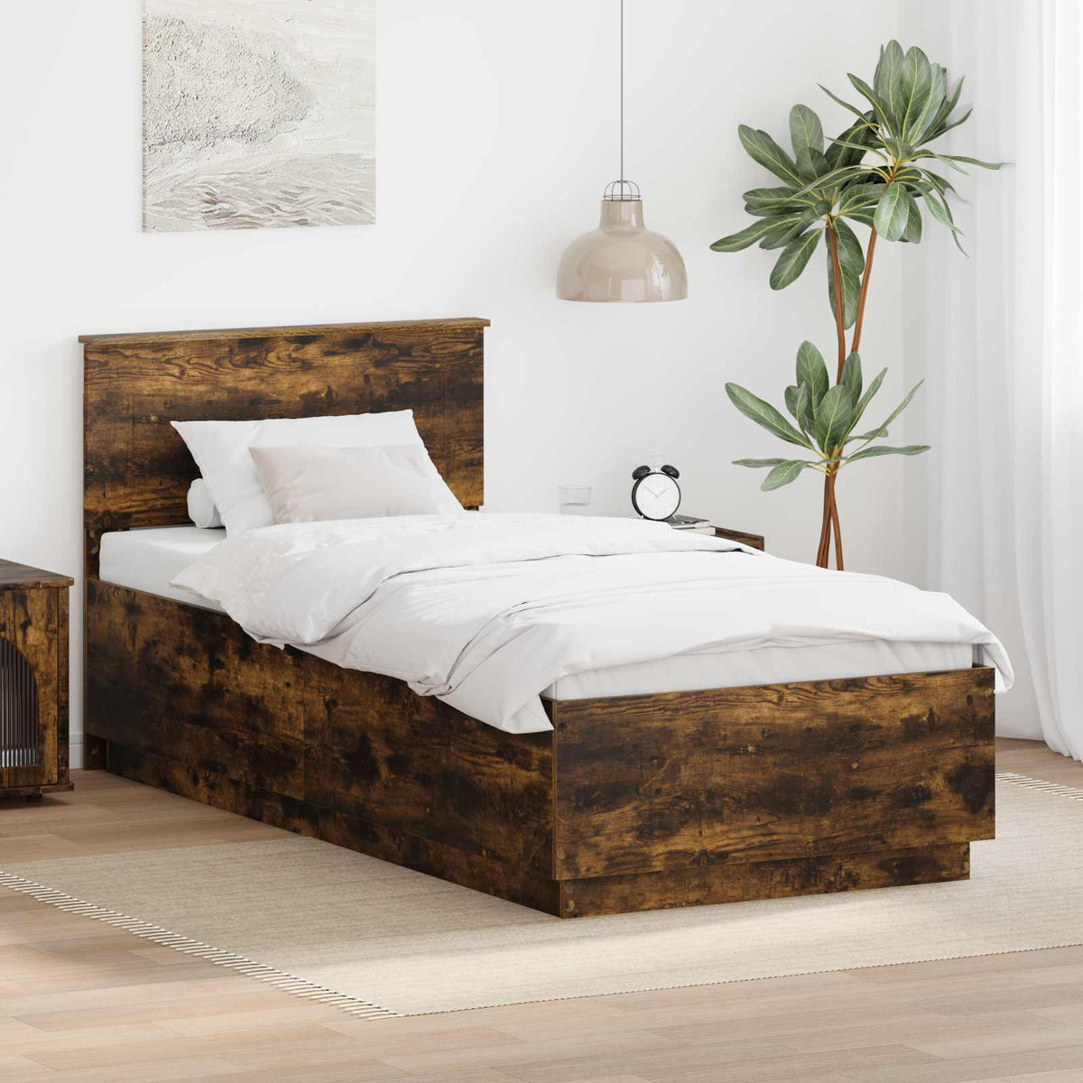 Bed Frame with Headboard Smoked Oak 70 x 190 cm Engineered Wood
