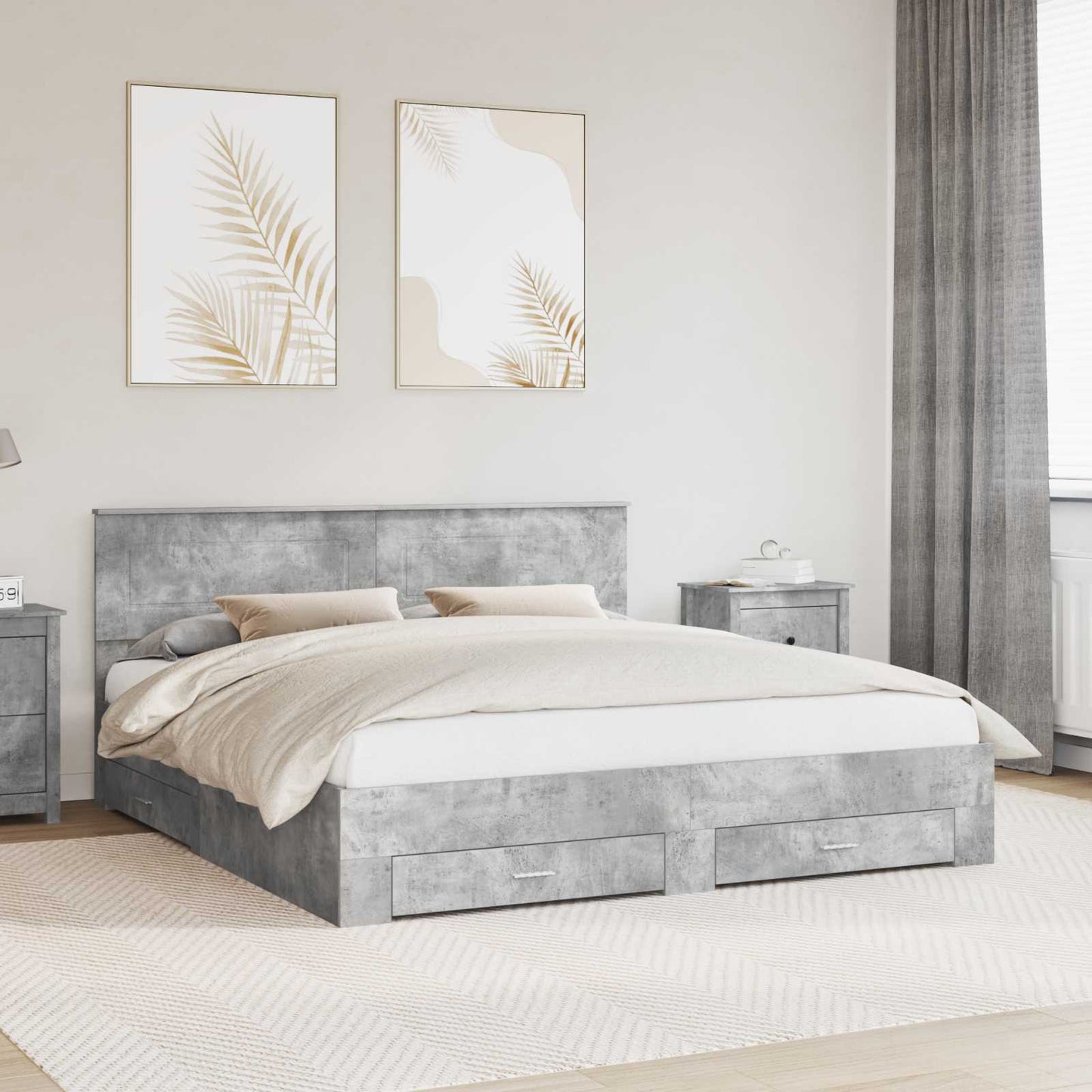 Bed Frame Concrete Grey 200 x 200 cm Engineered Wood