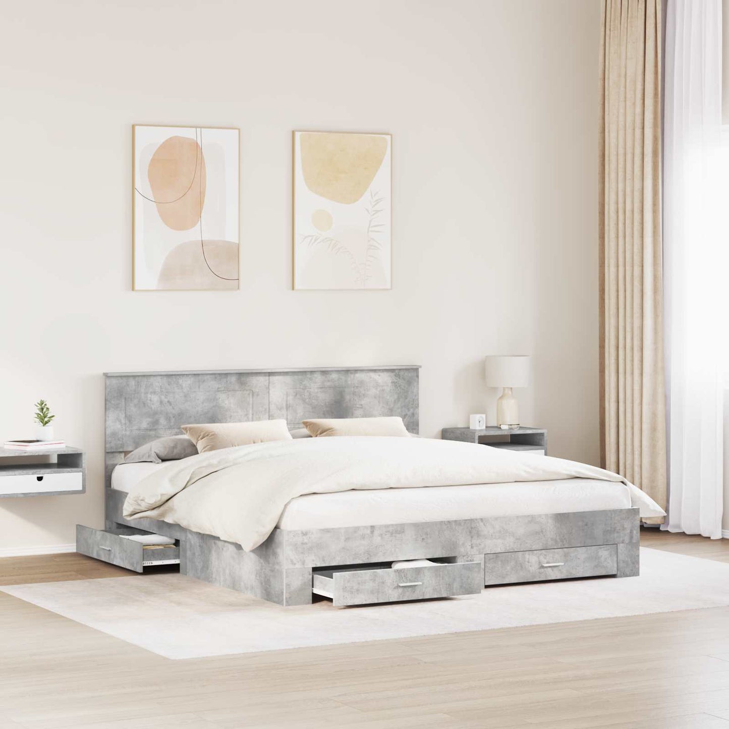 Bed Frame Concrete Grey 200 x 200 cm Engineered Wood