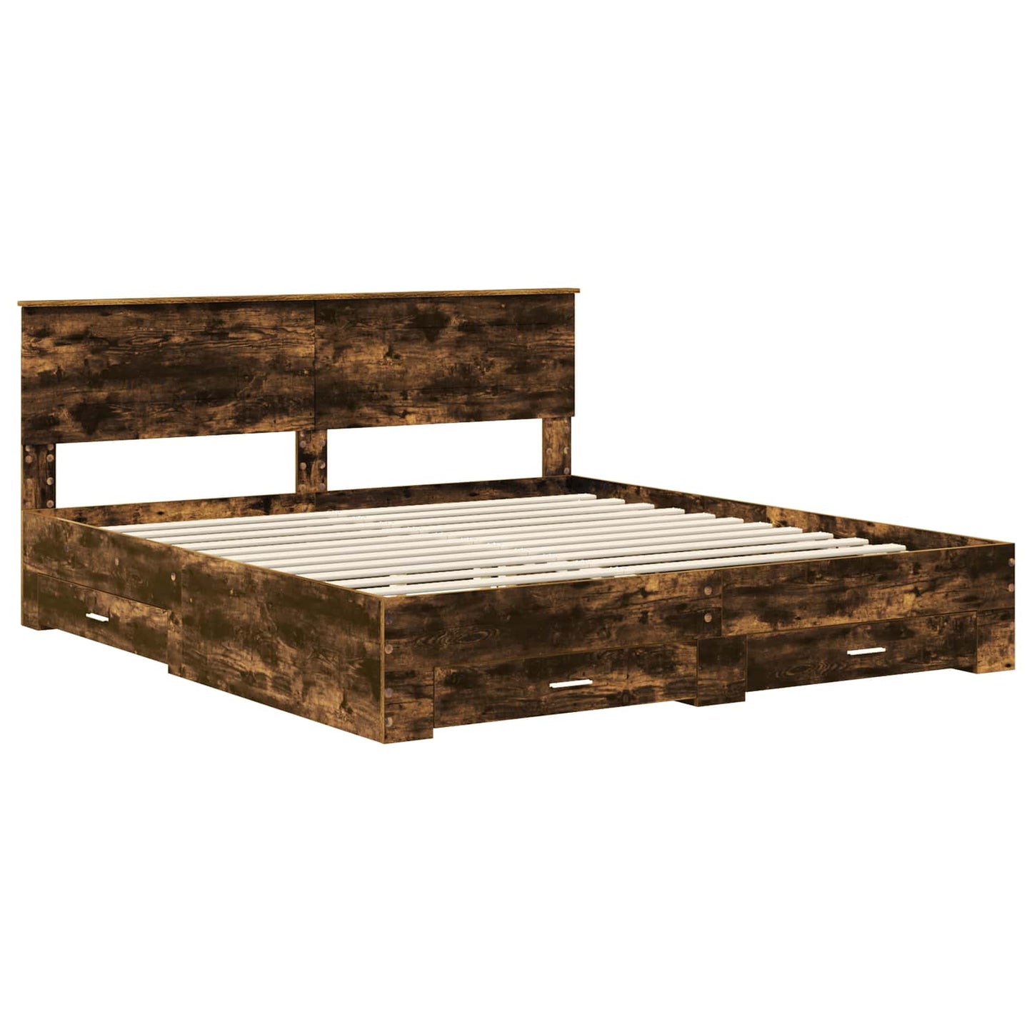 Bed Frame with Drawer Smoked Oak 200 x 200 cm Engineered Wood