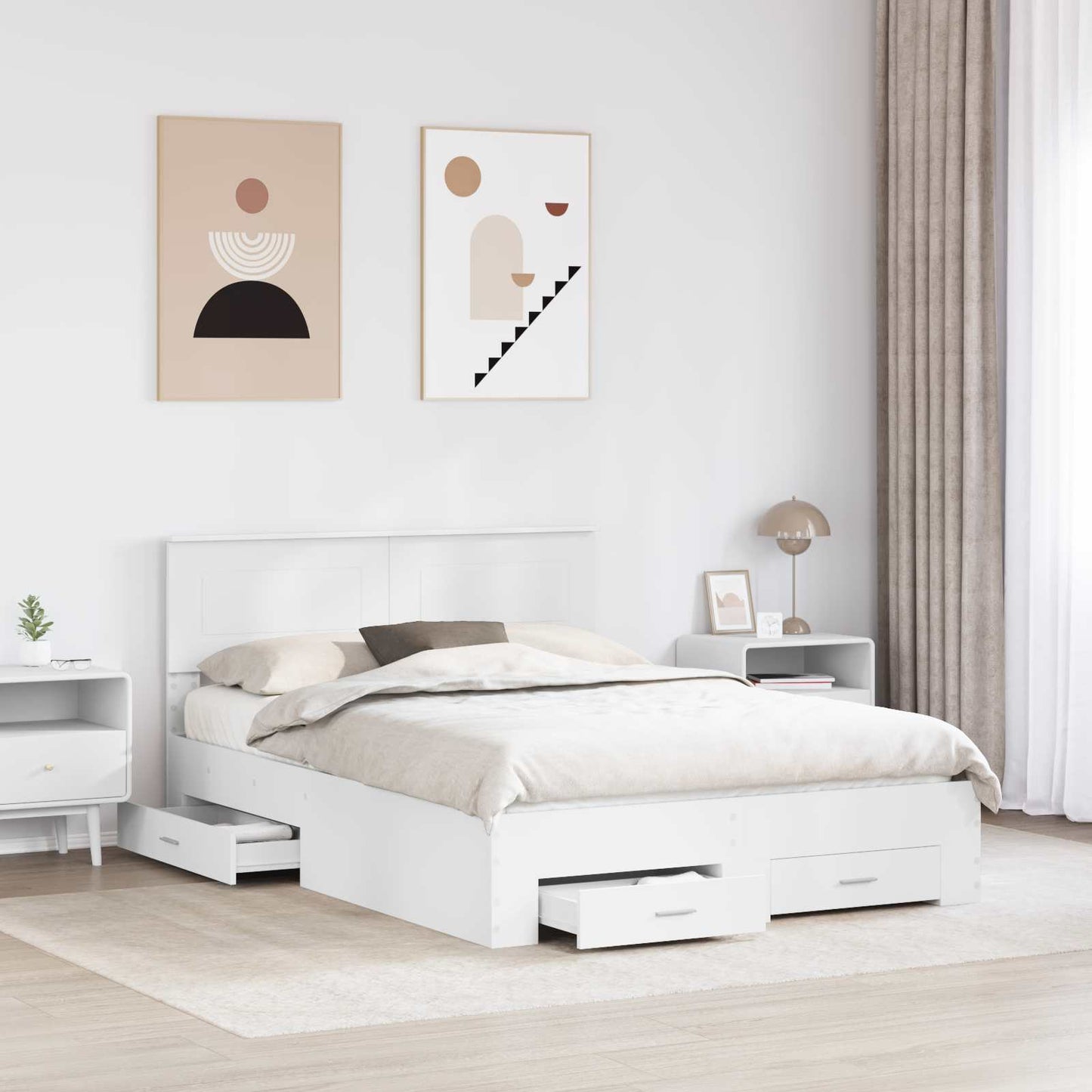 Bed Frame with Headboard White 160 x 200 cm Engineered Wood