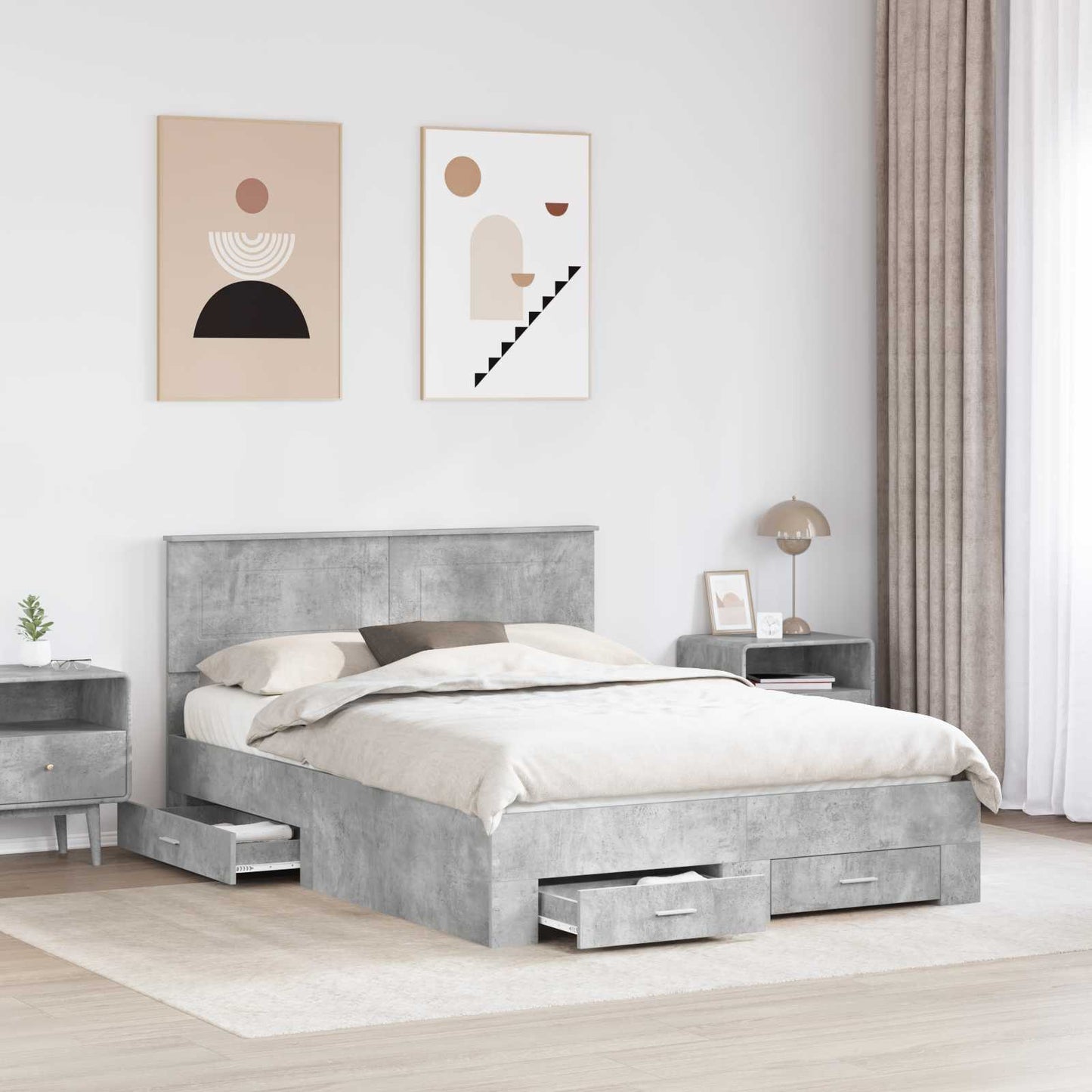 Bed Frame Concrete Grey 150 x 200 cm Engineered Wood