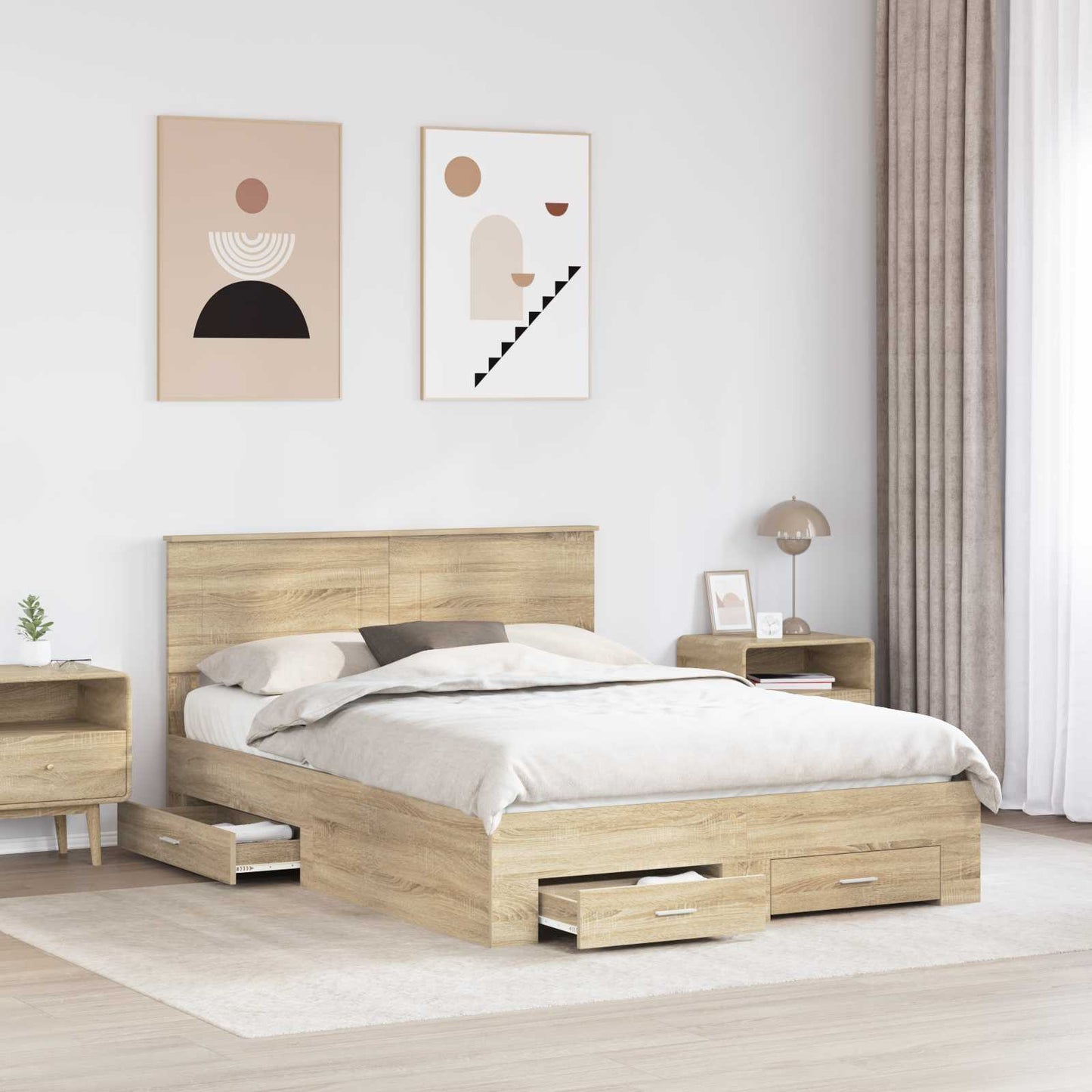 Bed Frame with Drawer Sonoma Oak 140 x 190 cm Engineered Wood