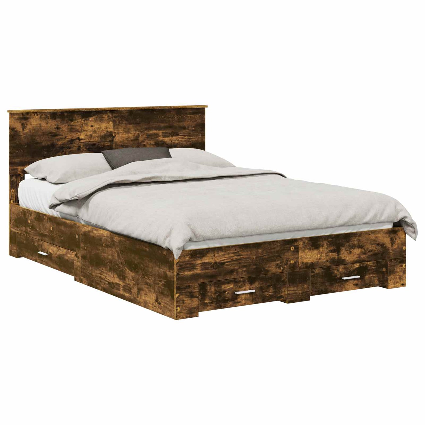 Bed Frame with Drawer Smoked Oak 140 x 190 cm Engineered Wood