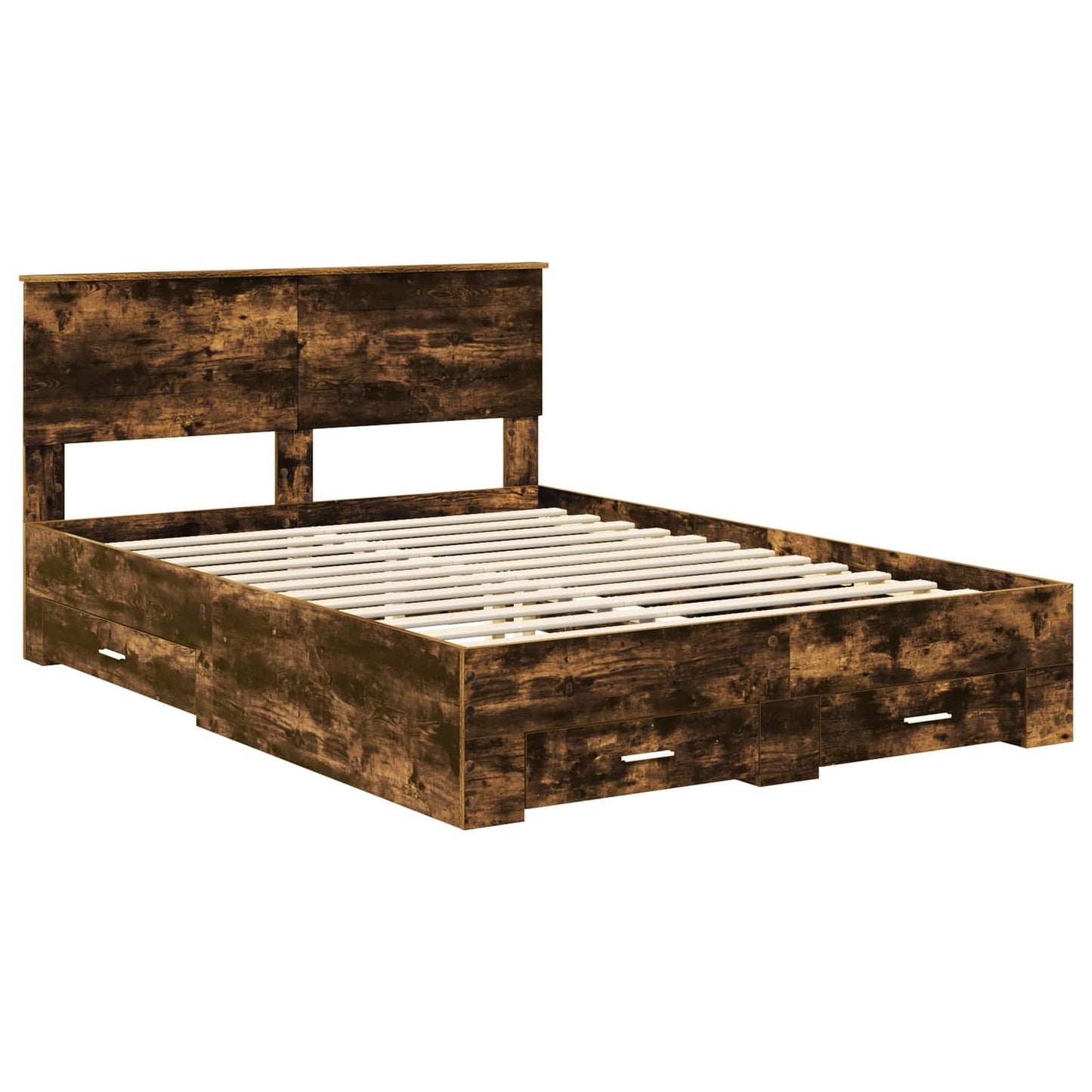 Bed Frame with Drawer Smoked Oak 140 x 190 cm Engineered Wood