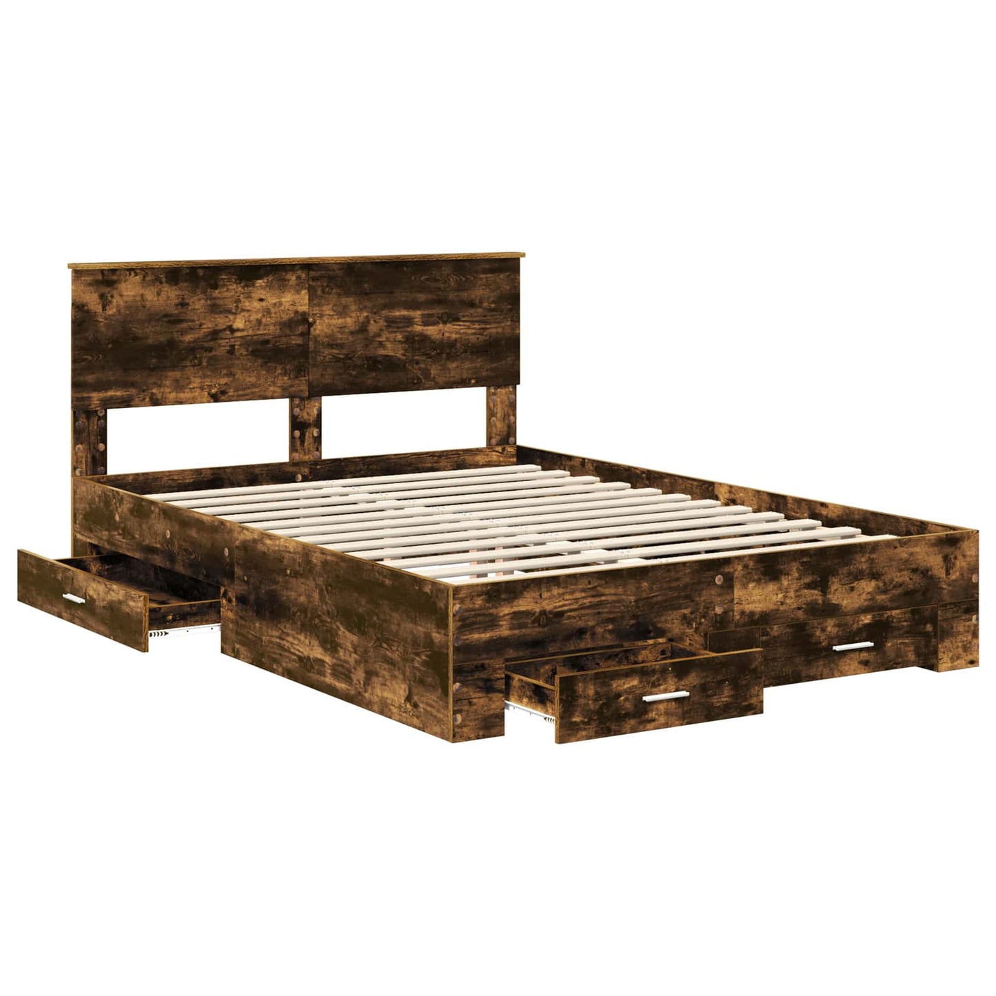 Bed Frame with Drawer Smoked Oak 140 x 190 cm Engineered Wood