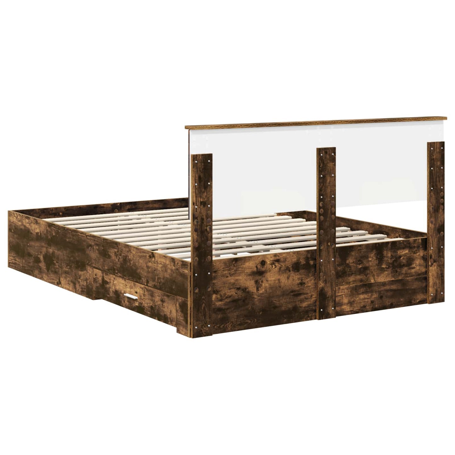 Bed Frame with Drawer Smoked Oak 140 x 190 cm Engineered Wood