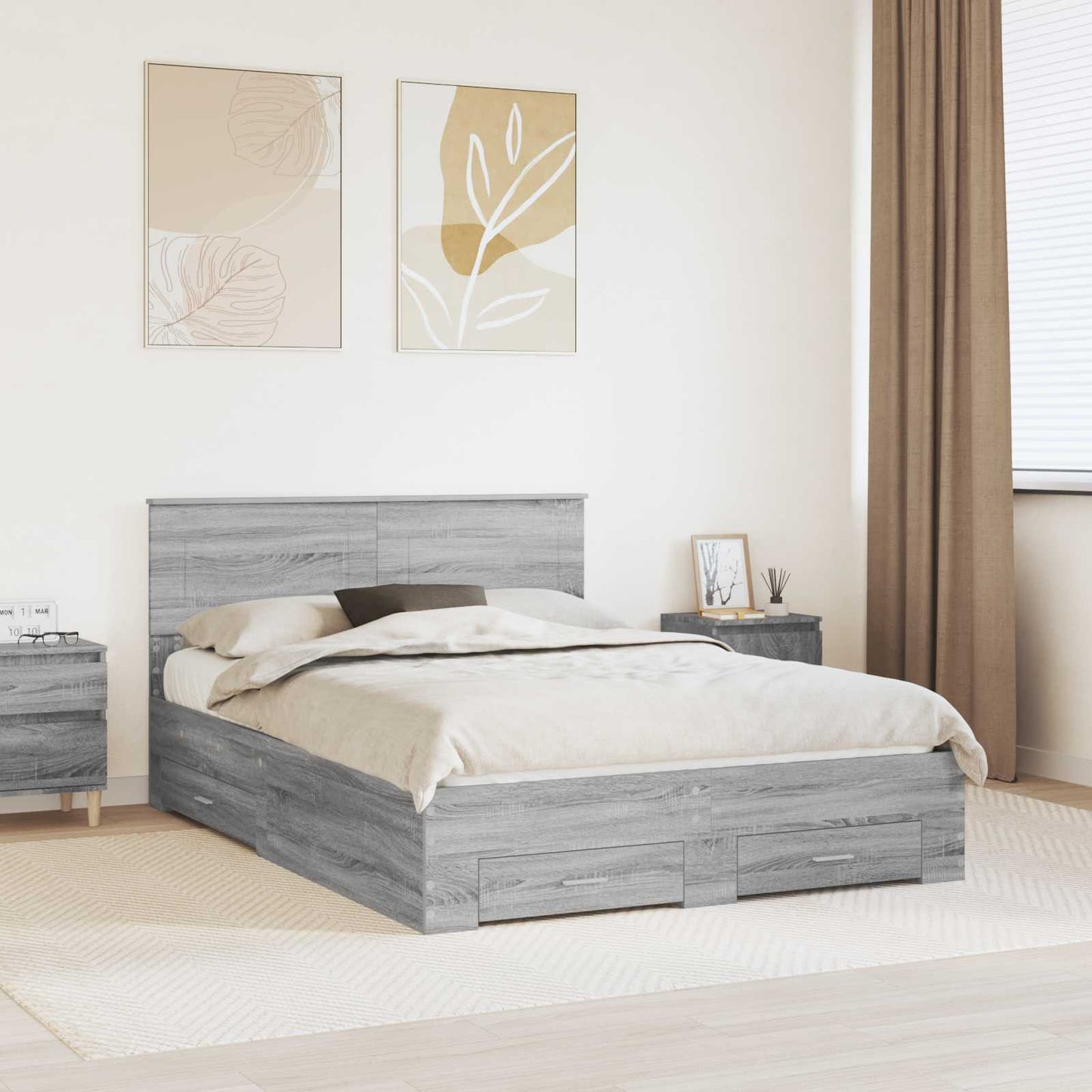 Bed Frame with Drawer Grey Sonoma 140 x 200 cm Engineered Wood
