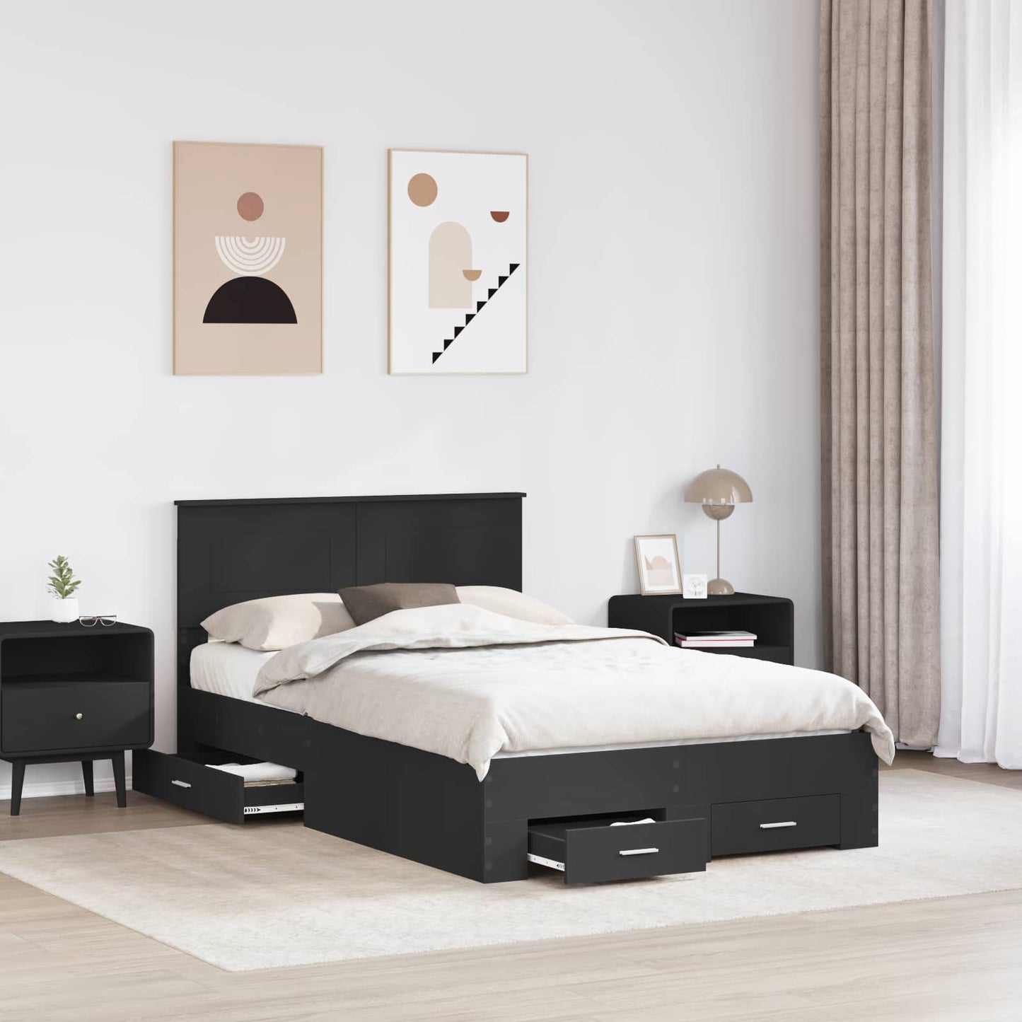 Bed Frame with Headboard Black 135 x 190 cm Engineered Wood