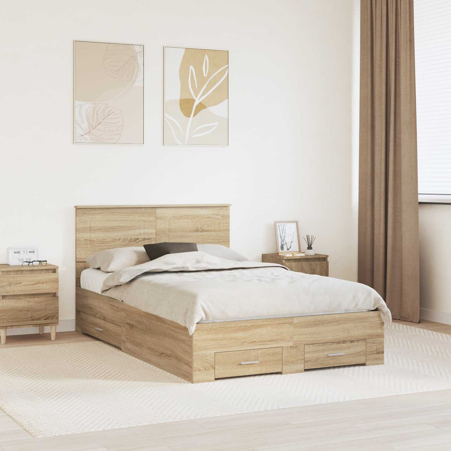 Bed Frame with Drawer Sonoma Oak 135 x 190 cm Engineered Wood