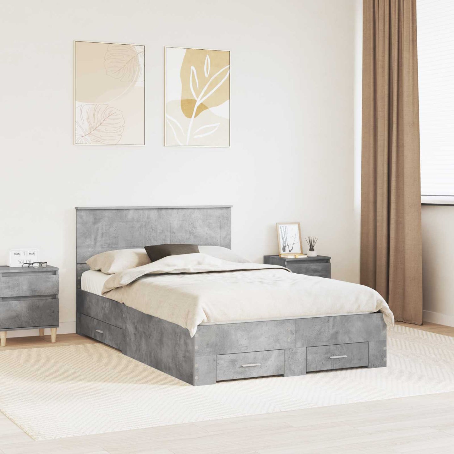 Bed Frame Concrete Grey 135 x 190 cm Engineered Wood