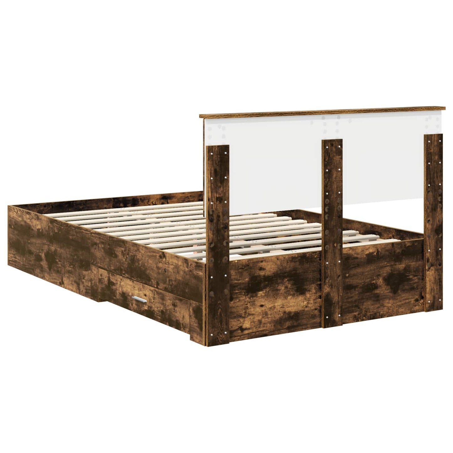 Bed Frame with Drawer Smoked Oak 135 x 190 cm Engineered Wood
