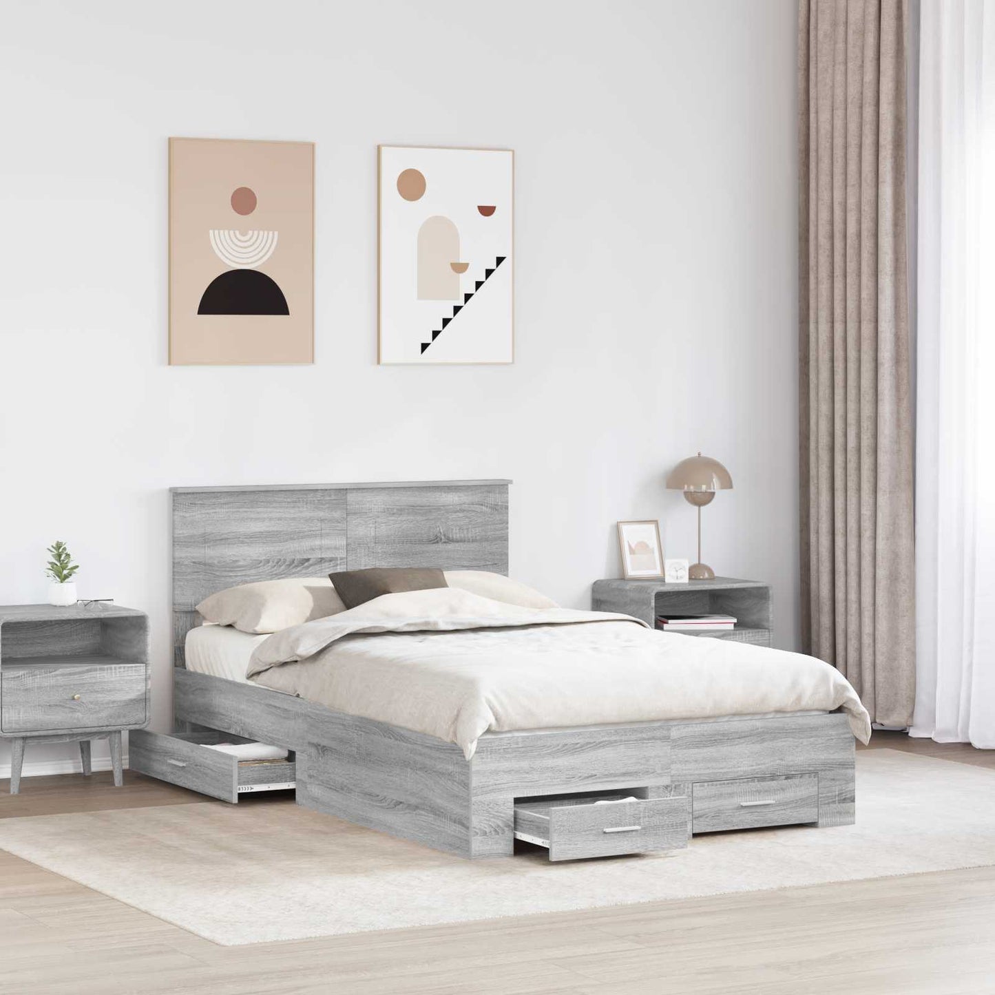 Bed Frame with Drawer Grey Sonoma 135 x 190 cm Engineered Wood