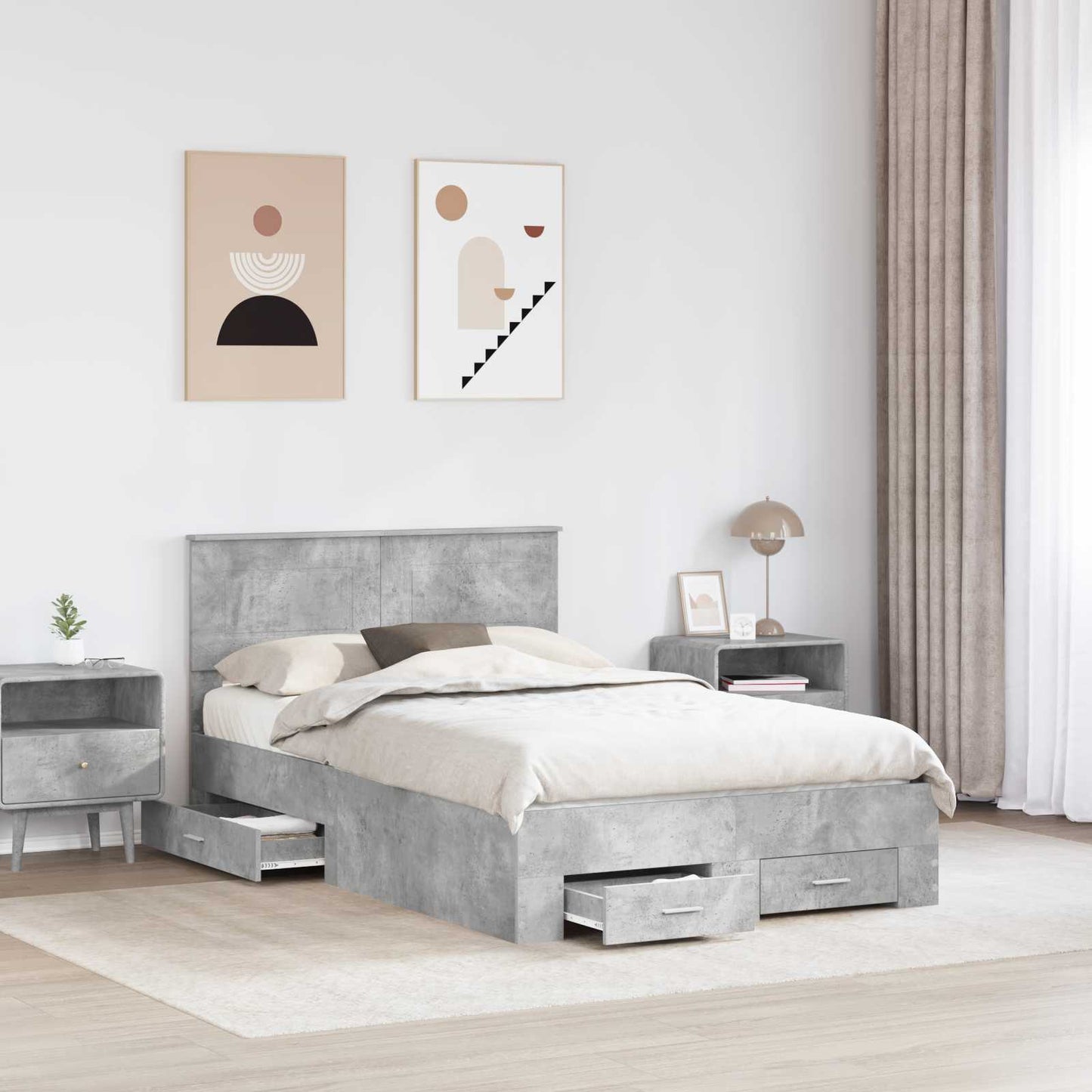 Bed Frame Concrete Grey 120 x 190 cm Engineered Wood